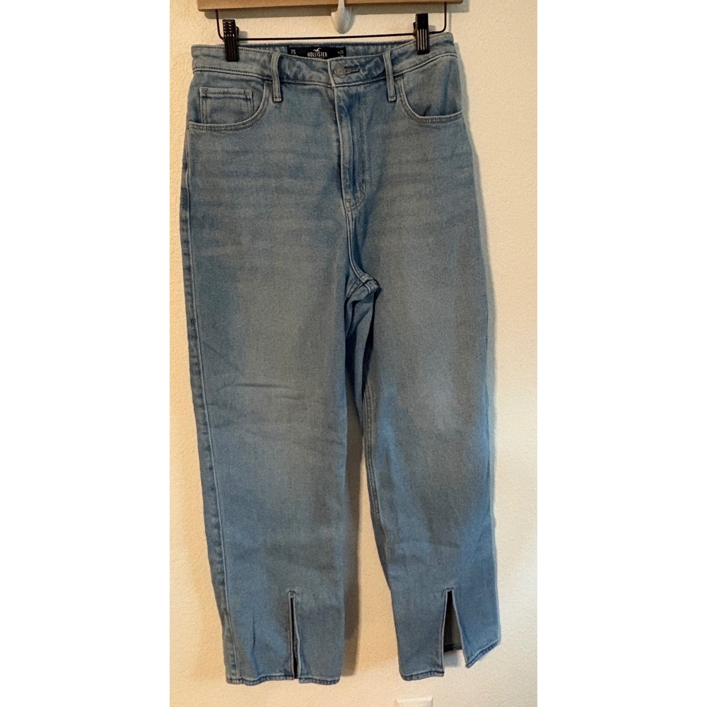 Hollister Ultra High-Rise‎ Dad Jeans Light Wash Split Hem 7S W28 L29 Stretch